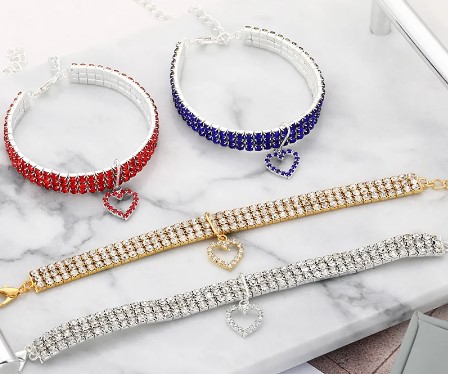 Collar con diamantes de imitación elásticos para mascotas