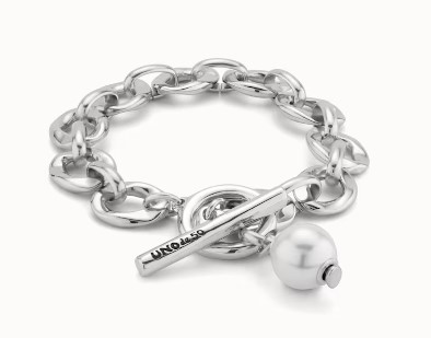 UNO DE 50 - Pulsera YOLO bañada en plata de ley con eslabones y charm de perla
