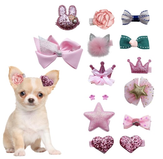 15PCS Estilos Mixtos Rosas Lazos para el Pelo de Perros Pequeños