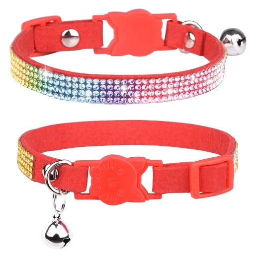Collares de gato con diamantes de imitación Collar de gato Breakaway con collares para mascotas con terciopelo suave, diamante rojo s