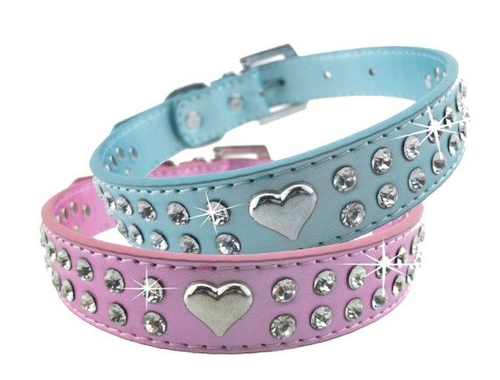 Cuello PU Diamante con Corazones - 3 Tamaños y 2 Colores