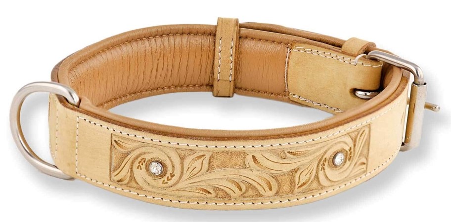 Monkimau Collar de Cuero para Perros Cristal Swarovski Beige M 37-43 cm