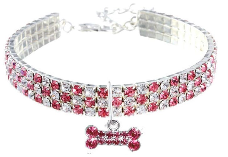 RayMinsino Collar para mascotas con diamantes, colgante de hueso elástico de diamante de cristal ajustable