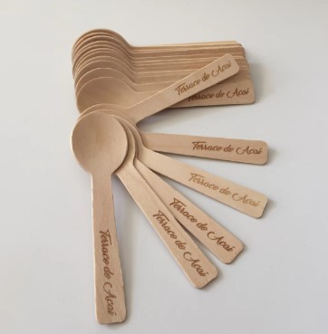 Mini cucharas de madera personalizadas con texto, cucharillas desechables de madera de abedul
