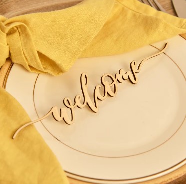 Tarjetas de mesa de lugar de boda personalizadas, etiquetas de nombres de madera personalizadas