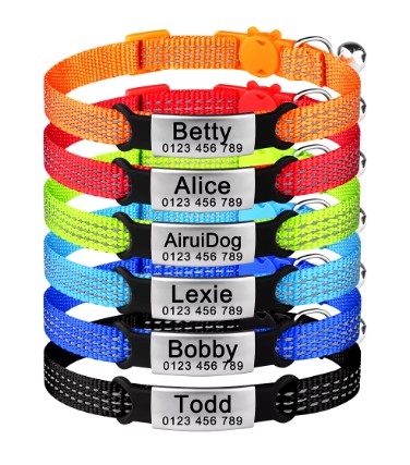 Collar de identificación personalizado ajustable para gato, campana de nailon con nombre personalizado
