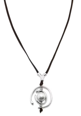 UNO de 50 Collar colección Oyfl de cuero y aleación de metales bañados en plata con perla