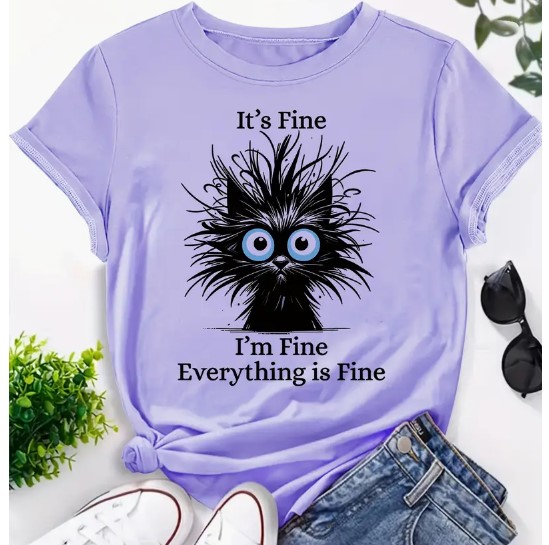 Camiseta Gráfica de Gato 'Está Bien, Estoy Bien, Todo Está Bien'