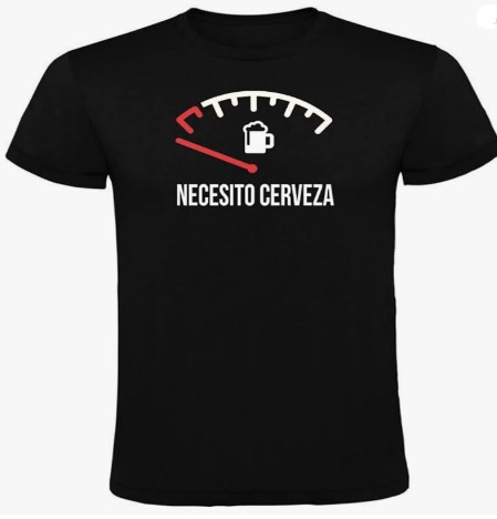 Camiseta Negra Necesito Cerveza Hombre 100% Algodón Tallas S M L XL XXL Mangas Cortas