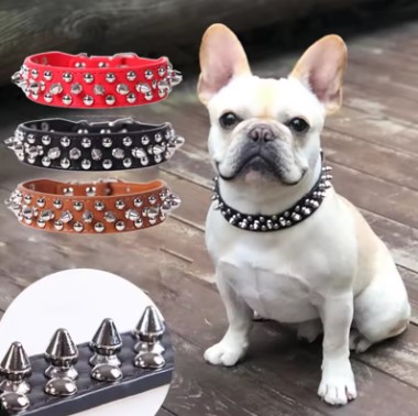 Collar de cuero ajustable para perro, correa para el cuello, suministros de cuero PU, remache Punk