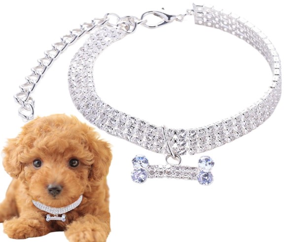 Collar de perro elegante, collar de diamantes de imitación para mascotas