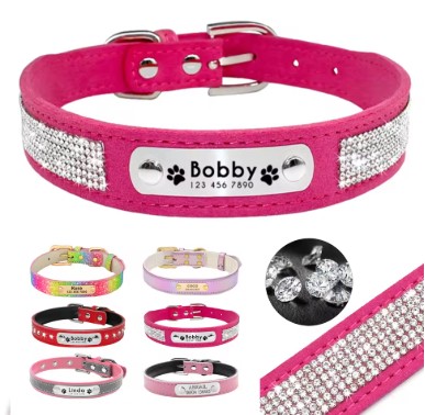 Collar personalizado para perro y gato, collares ajustables de cristal para gato