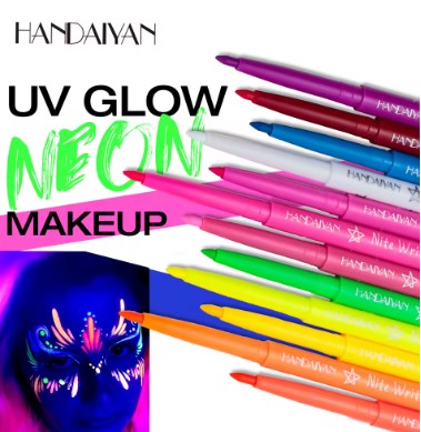 Lápiz Delineador de ojos fluorescente con luz UV, resistente al agua, Color amarillo, púrpura, naranja