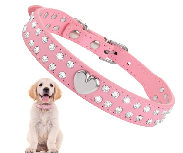 cobee Collares de cristal para perros y gatos, collar de piel sintética brillante para mascotas, collar ajustable con diamantes de imitación, collar brillante para mascotas pequeñas y medianas (S)