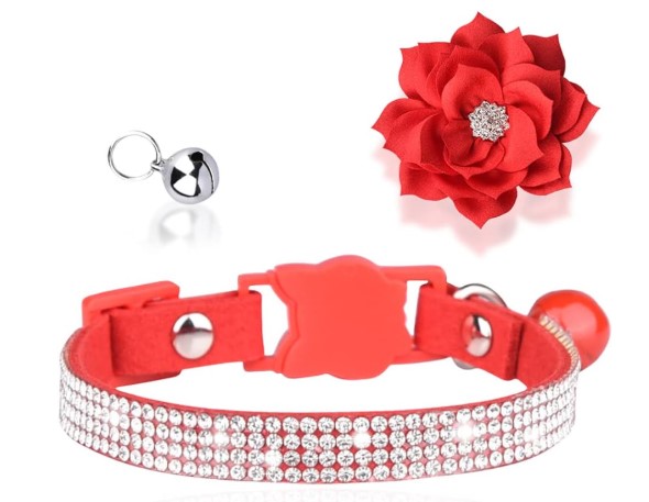 haoyueer Collares de diamantes de imitación para perro y gato con campana