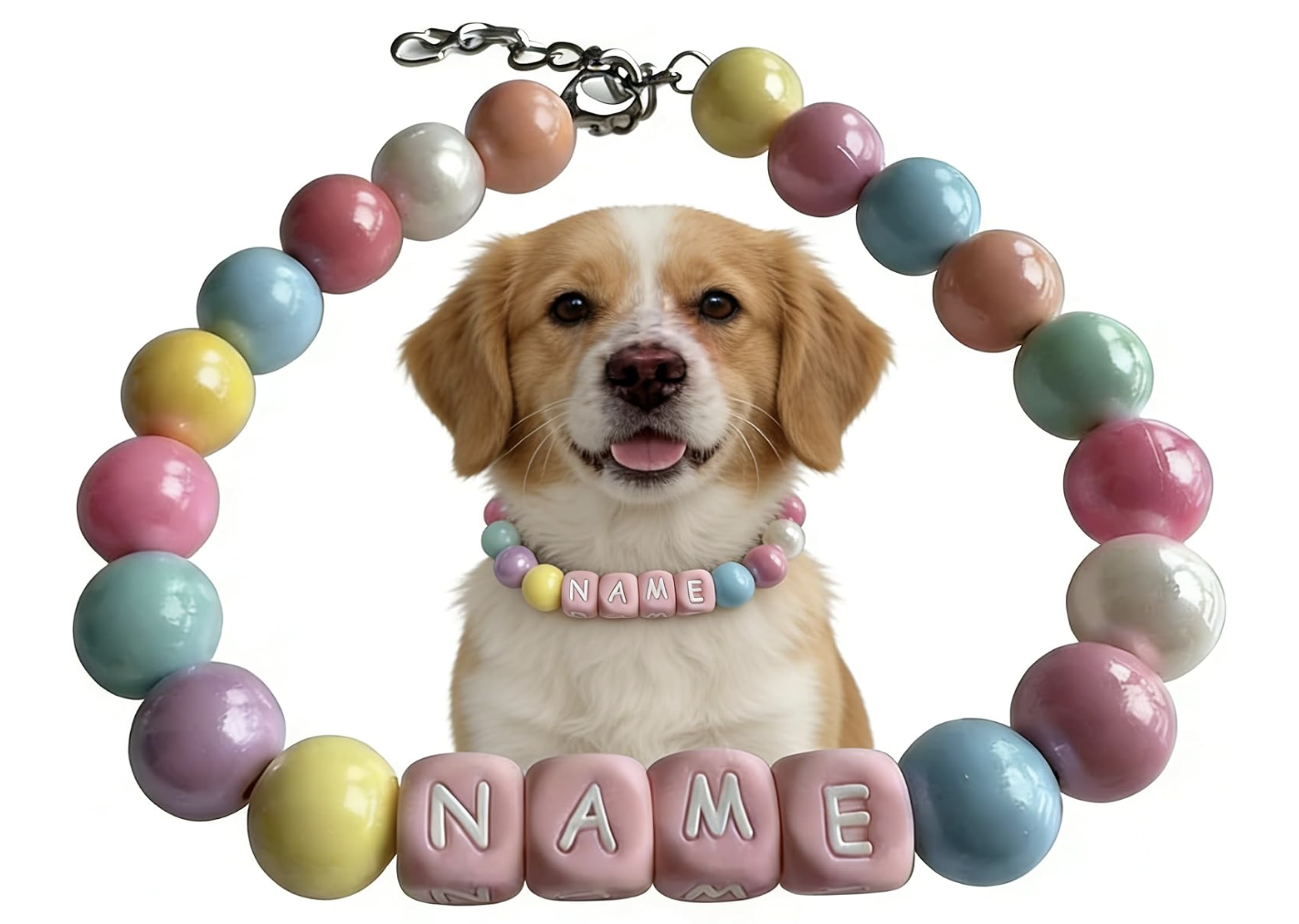 Collar de perro con cuentas de silicona personalizado con nombre